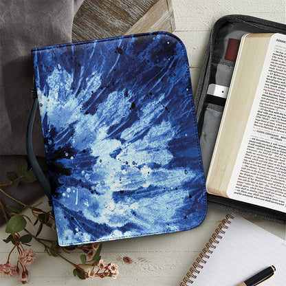 Blue And Black Tie Dye Print Leather Bible Cover