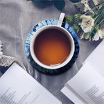 Blue And Black Tie Dye Print Leather Coaster Set