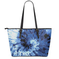 Blue And Black Tie Dye Print Leather Tote Bag With Zipper