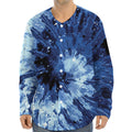 Blue And Black Tie Dye Print Long Sleeve Baseball Jersey