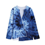Blue And Black Tie Dye Print Long Sleeve Short Coat