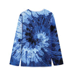 Blue And Black Tie Dye Print Long Sleeve Short Coat