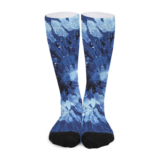 Blue And Black Tie Dye Print Long Socks