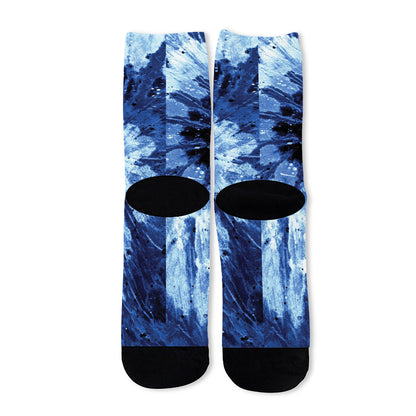 Blue And Black Tie Dye Print Long Socks