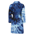 Blue And Black Tie Dye Print Men's Bathrobe