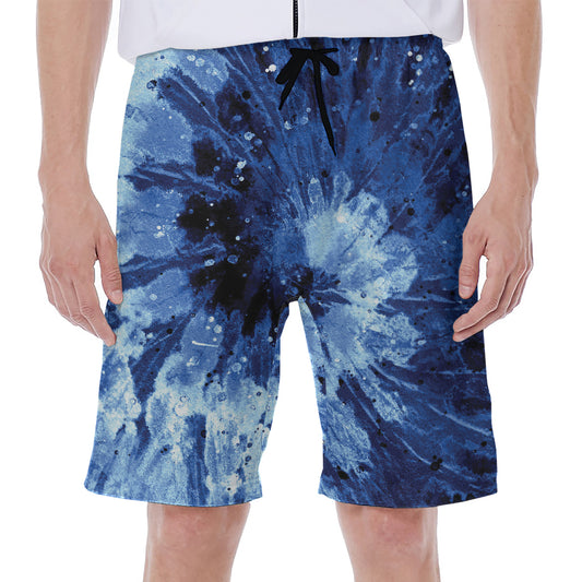 Blue And Black Tie Dye Print Men's Beach Shorts