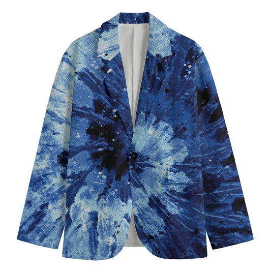 Blue And Black Tie Dye Print Men's Blazer