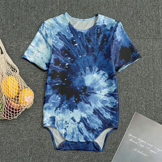 Blue And Black Tie Dye Print Men's Bodysuit