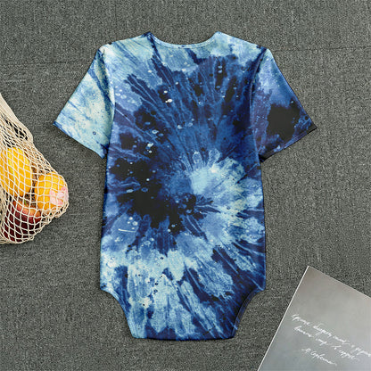 Blue And Black Tie Dye Print Men's Bodysuit