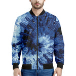 Blue And Black Tie Dye Print Men's Bomber Jacket