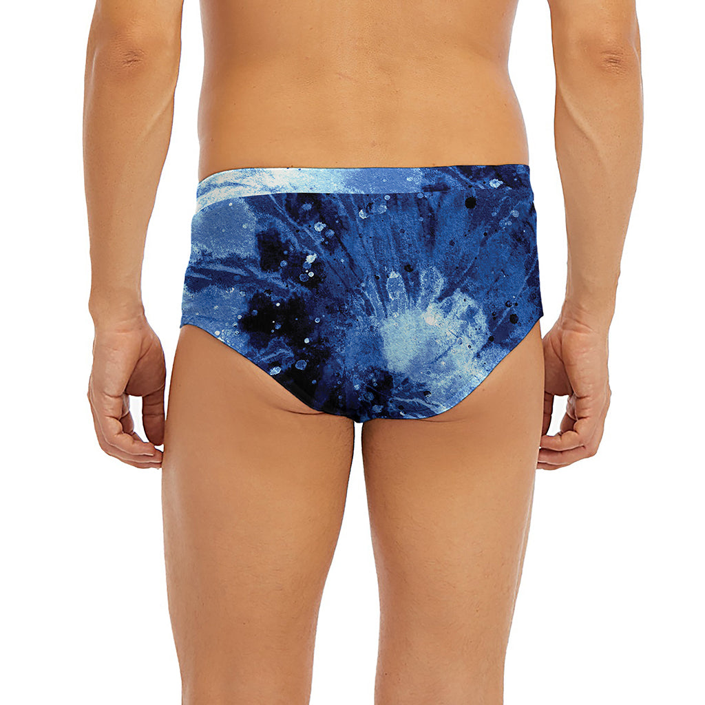 Blue And Black Tie Dye Print Men's Briefs