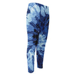 Blue And Black Tie Dye Print Men's Compression Pants