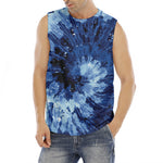 Blue And Black Tie Dye Print Men's Fitness Tank Top