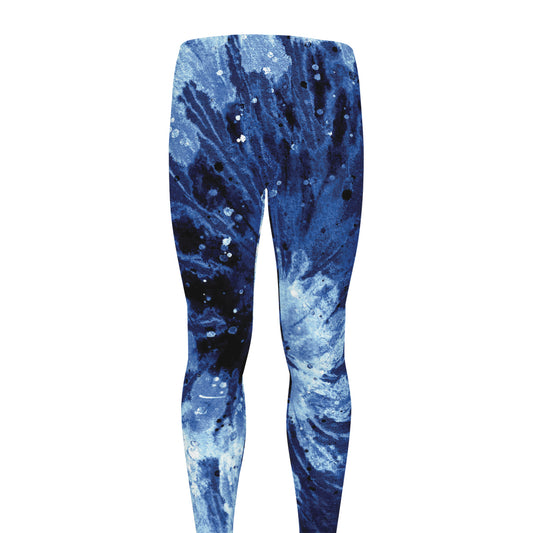 Blue And Black Tie Dye Print Men's leggings