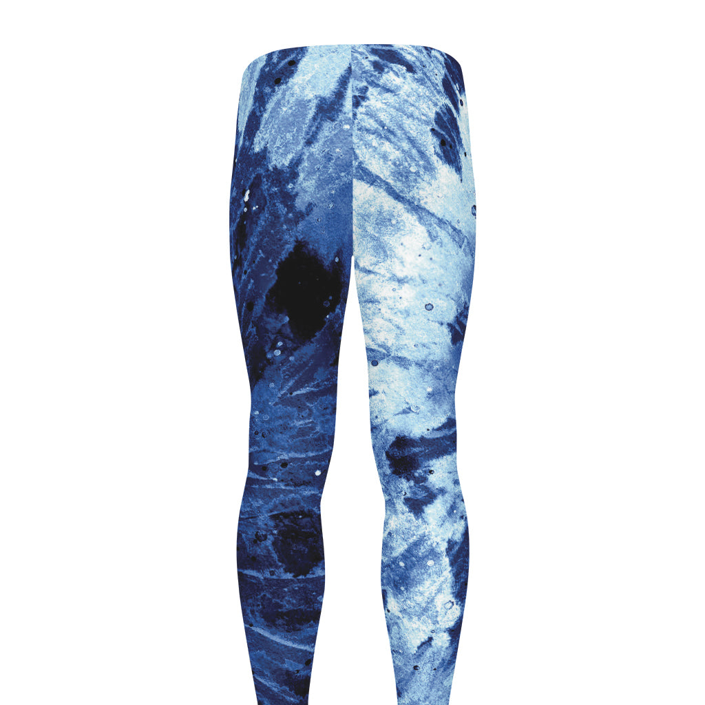 Blue And Black Tie Dye Print Men's leggings