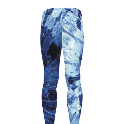 Blue And Black Tie Dye Print Men's leggings