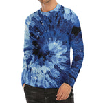 Blue And Black Tie Dye Print Men's Long Sleeve Rash Guard