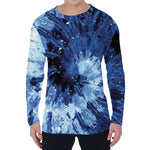 Blue And Black Tie Dye Print Men's Long Sleeve T-Shirt