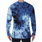 Blue And Black Tie Dye Print Men's Long Sleeve T-Shirt