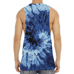 Blue And Black Tie Dye Print Men's Muscle Tank Top
