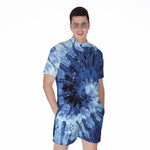 Blue And Black Tie Dye Print Men's Rompers