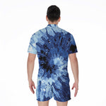 Blue And Black Tie Dye Print Men's Rompers