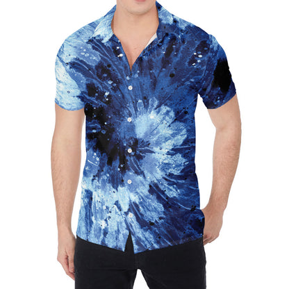 Blue And Black Tie Dye Print Men's Shirt