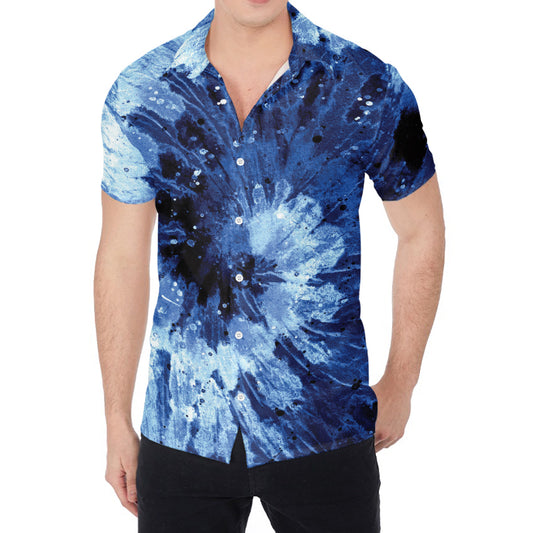 Blue And Black Tie Dye Print Men's Shirt