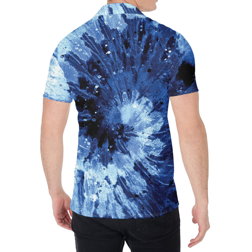 Blue And Black Tie Dye Print Men's Shirt