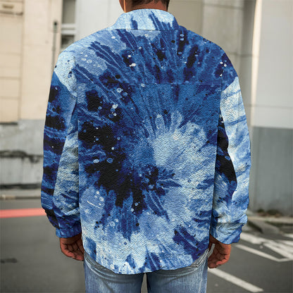 Blue And Black Tie Dye Print Men's Shirt Jacket