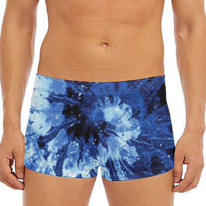 Blue And Black Tie Dye Print Men's Short Boxer Briefs