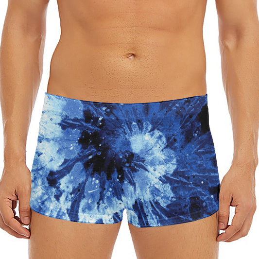Blue And Black Tie Dye Print Men's Short Boxer Briefs