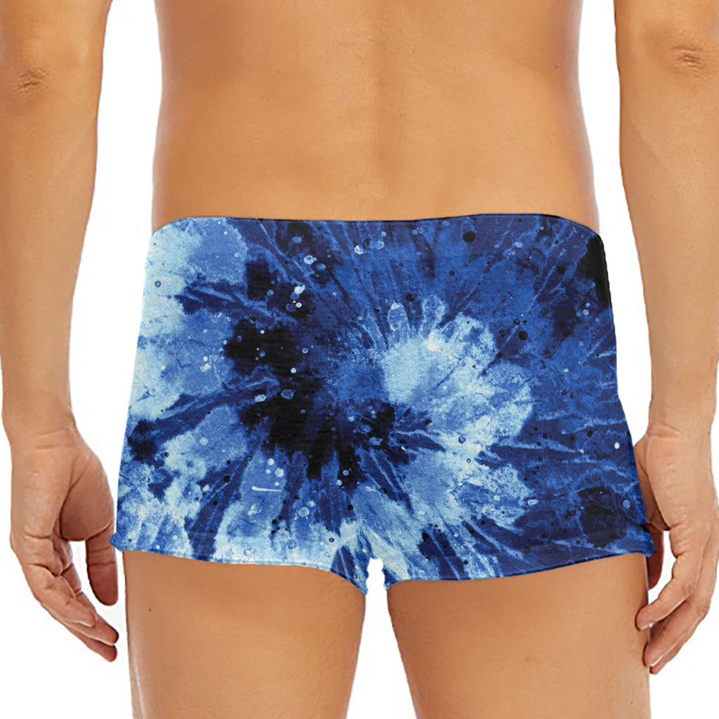 Blue And Black Tie Dye Print Men's Short Boxer Briefs