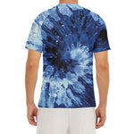 Blue And Black Tie Dye Print Men's Short Sleeve Rash Guard
