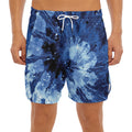Blue And Black Tie Dye Print Men's Split Running Shorts