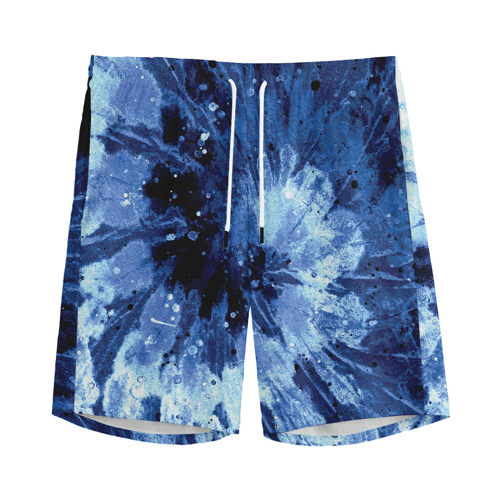 Blue And Black Tie Dye Print Men's Sports Shorts