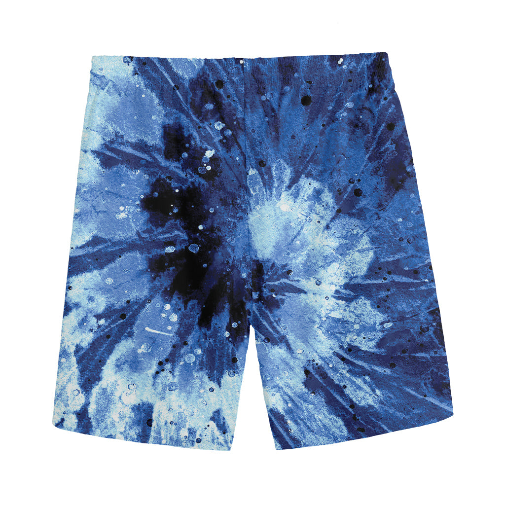 Blue And Black Tie Dye Print Men's Sports Shorts