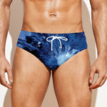 Blue And Black Tie Dye Print Men's Swim Briefs
