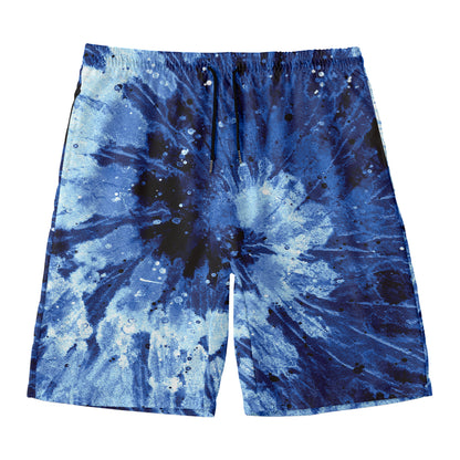 Blue And Black Tie Dye Print Men's Swim Trunks