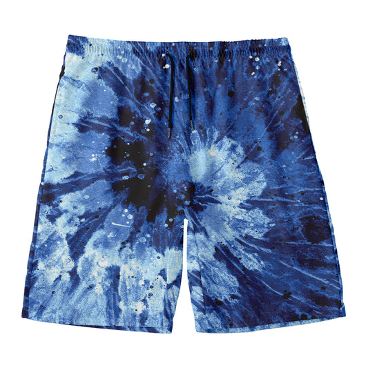 Blue And Black Tie Dye Print Men's Swim Trunks
