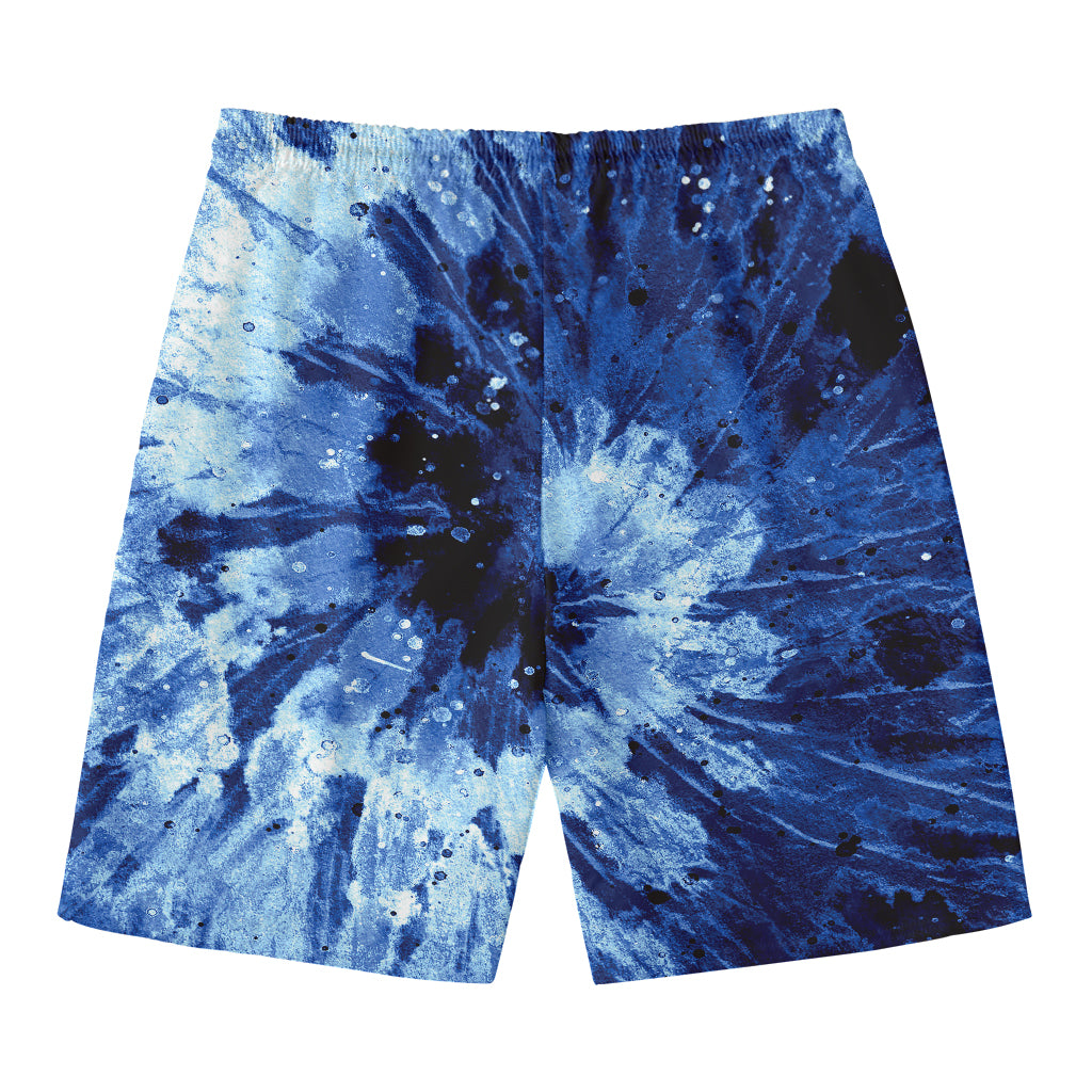 Blue And Black Tie Dye Print Men's Swim Trunks