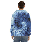 Blue And Black Tie Dye Print Men's Velvet Pullover Hoodie