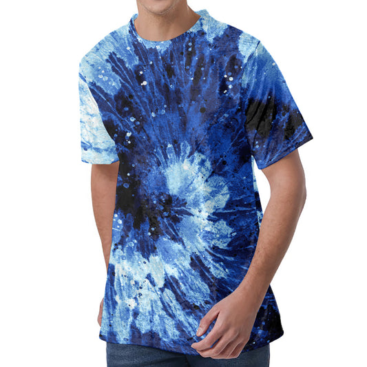 Blue And Black Tie Dye Print Men's Velvet T-Shirt