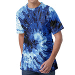 Blue And Black Tie Dye Print Men's Velvet T-Shirt