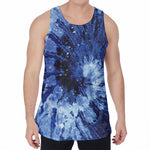 Blue And Black Tie Dye Print Men's Velvet Tank Top