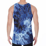 Blue And Black Tie Dye Print Men's Velvet Tank Top