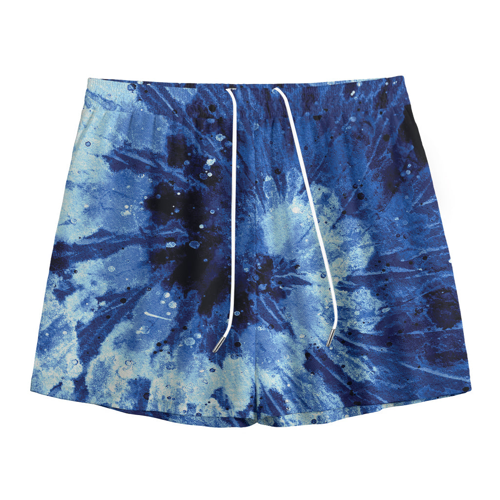Blue And Black Tie Dye Print Mesh Shorts