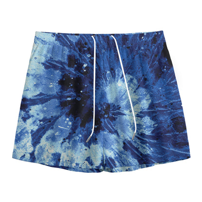 Blue And Black Tie Dye Print Mesh Shorts