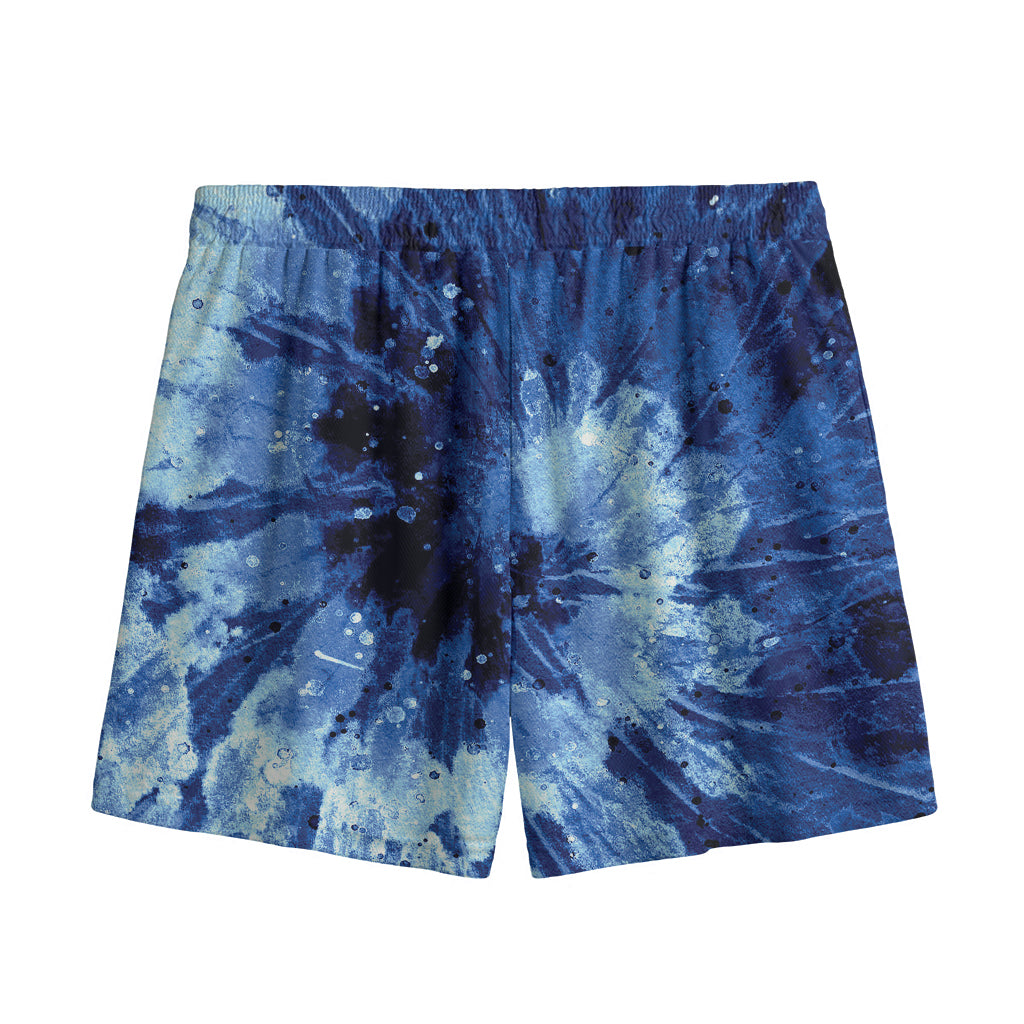 Blue And Black Tie Dye Print Mesh Shorts