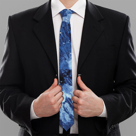Blue And Black Tie Dye Print Necktie
